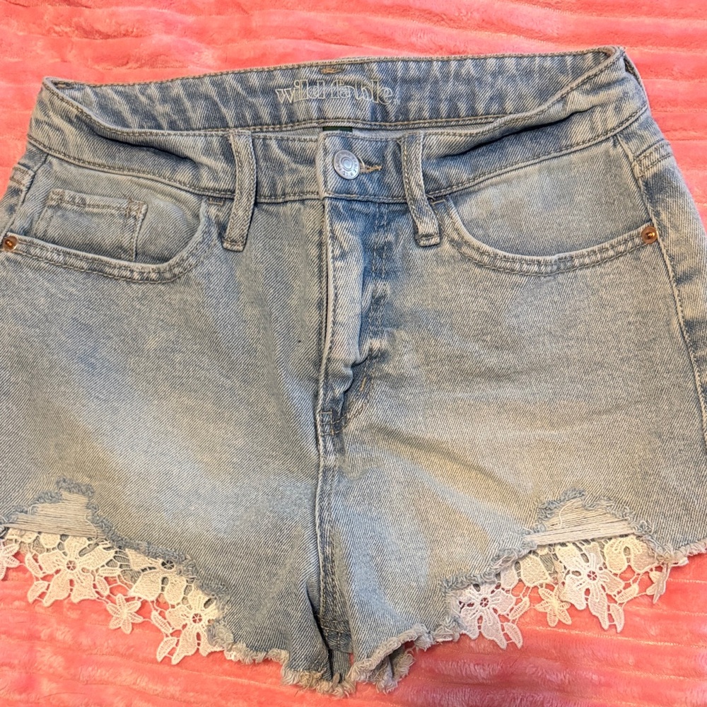 Wild Fable Light Blue Jean Shorts with Lace Detail